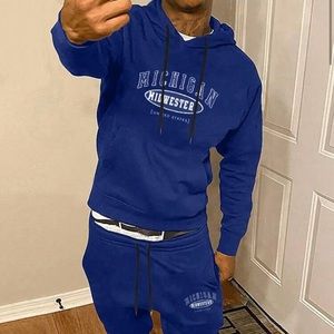 Mafinity homme me letter graphic drawstring hoodie and sweatpants royal blue